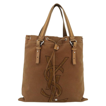 SAINT LAURENT Kahala Tote Bag Canvas Brown Silver 121631 Auth ka4078A - 0