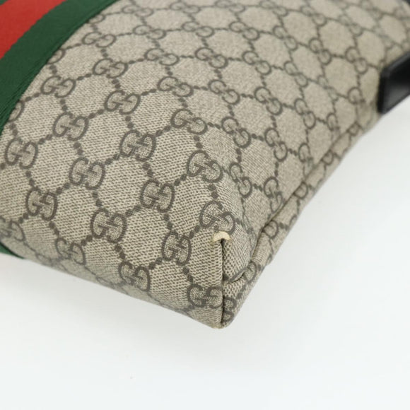 GUCCI GG Supreme Web Sherry Line Tasche PVC Beige Silber 387111 Auth ka4079