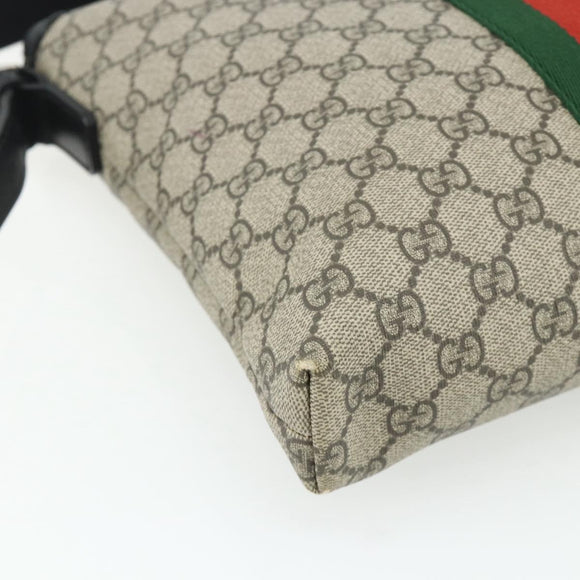 GUCCI GG Supreme Web Sherry Line Tasche PVC Beige Silber 387111 Auth ka4079