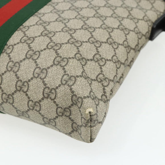 GUCCI GG Supreme Web Sherry Line Tasche PVC Beige Silber 387111 Auth ka4079