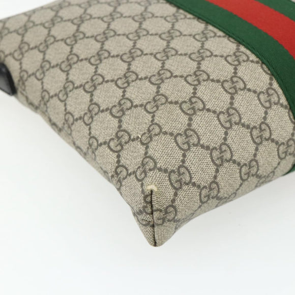 GUCCI GG Supreme Web Sherry Line Bag PVC Beige Silver 387111 Auth ka4079