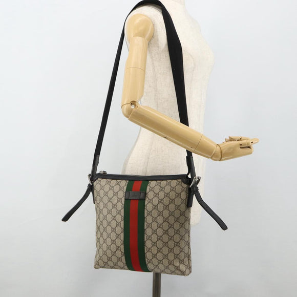 GUCCI GG Supreme Web Sherry Line Tasche PVC Beige Silber 387111 Auth ka4079