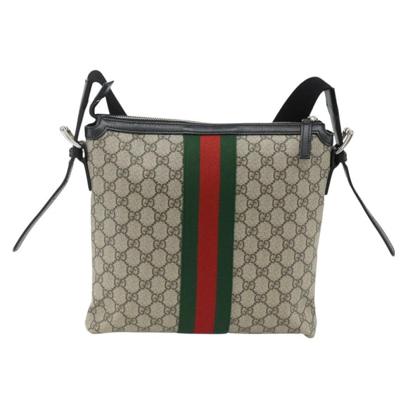 GUCCI GG Supreme Web Sherry Line Bag PVC Beige Silver 387111 Auth ka4079