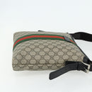 GUCCI GG Supreme Web Sherry Line Bag PVC Beige Silver 387111 Auth ka4079-4