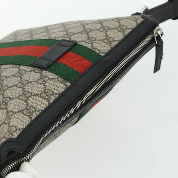 GUCCI GG Supreme Web Sherry Line Tasche PVC Beige Silber 387111 Auth ka4079