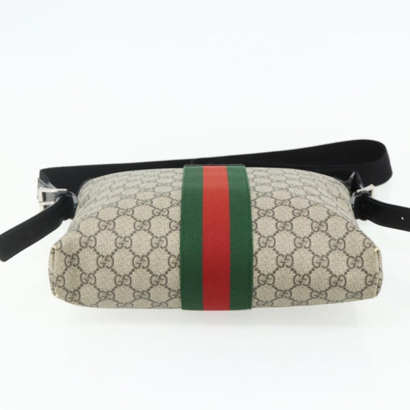 GUCCI GG Supreme Web Sherry Line Tasche PVC Beige Silber 387111 Auth ka4079