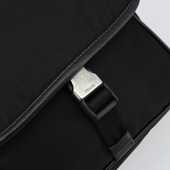 PRADA Shoulder Bag Nylon Leather Black Silver Auth ka4087
