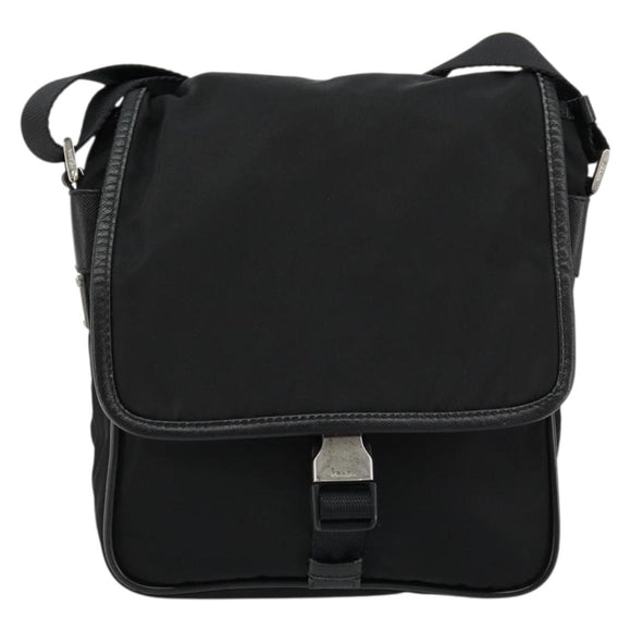PRADA Shoulder Bag Nylon Leather Black Silver Auth ka4087