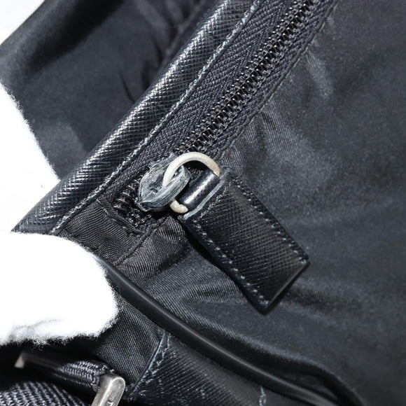 PRADA Shoulder Bag Nylon Leather Black Silver Auth ka4087
