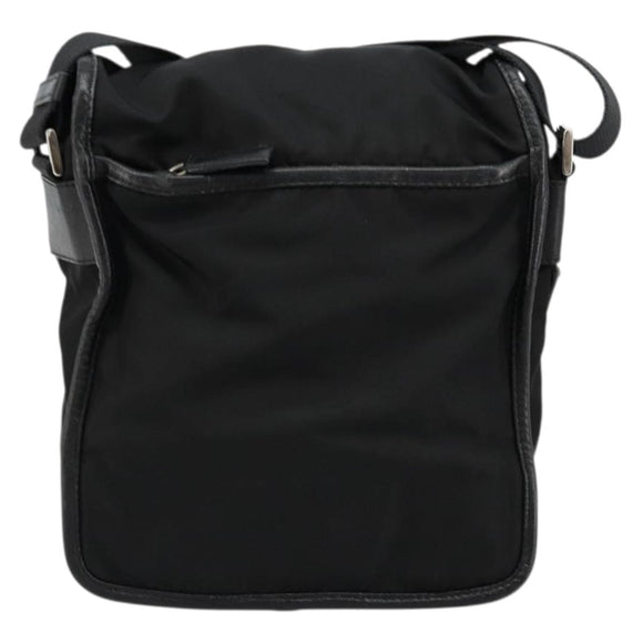 PRADA Shoulder Bag Nylon Leather Black Silver Auth ka4087