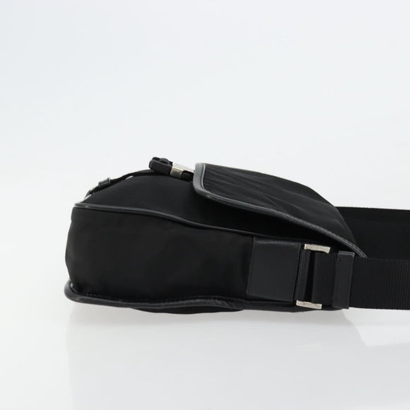 PRADA Shoulder Bag Nylon Leather Black Silver Auth ka4087