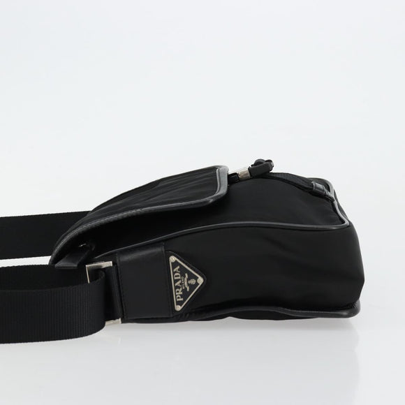 PRADA Shoulder Bag Nylon Leather Black Silver Auth ka4087