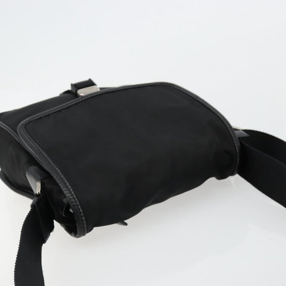 PRADA Shoulder Bag Nylon Leather Black Silver Auth ka4087