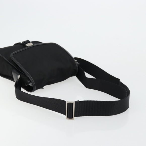 PRADA Shoulder Bag Nylon Leather Black Silver Auth ka4087