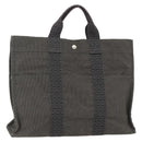 HERMES Her Line MM Hand Bag Canvas Gray Silver Auth ka409-1