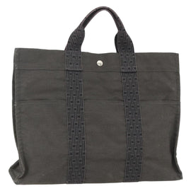 HERMES Her Line MM Hand Bag Canvas Gray Silver Auth ka409