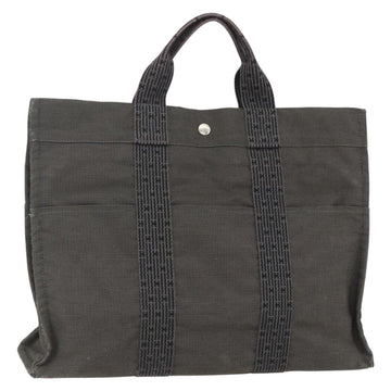 HERMES Her Line MM Hand Bag Canvas Gray Silver Auth ka409