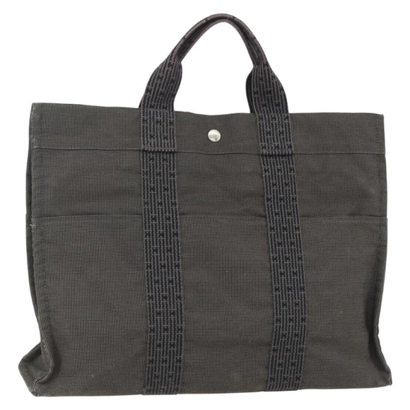 HERMES Her Line MM Hand Bag Canvas Gray Silver Auth ka409