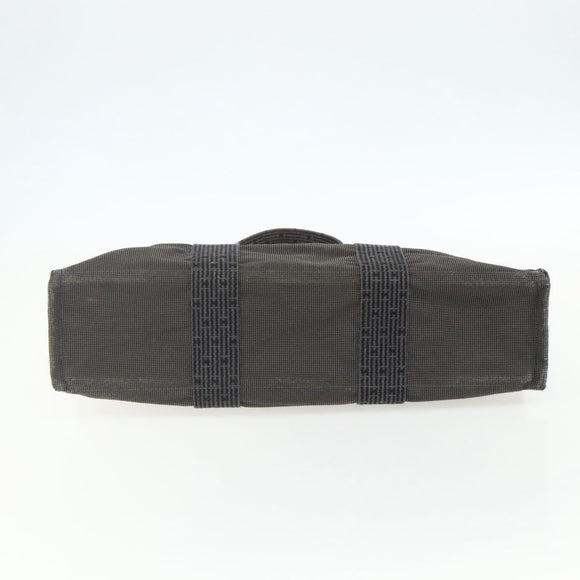 HERMES Her Line MM Hand Bag Canvas Gray Silver Auth ka409