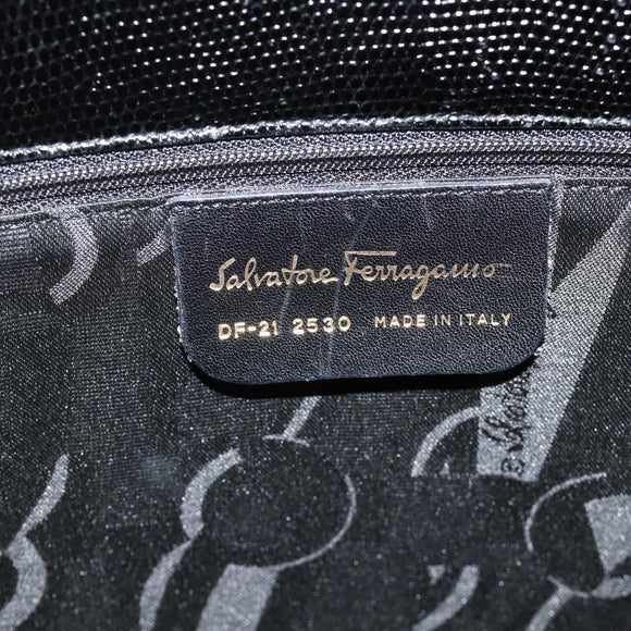 Salvatore Ferragamo Vala Tote Bag Leather Black Gold Auth ka4098