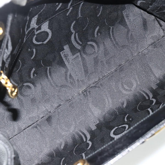 Salvatore Ferragamo Vala Tote Bag Leather Black Gold Auth ka4098