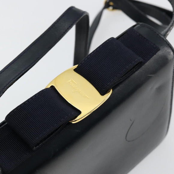 Salvatore Ferragamo Vala Shoulder Bag Leather Navy Gold Auth ka4099