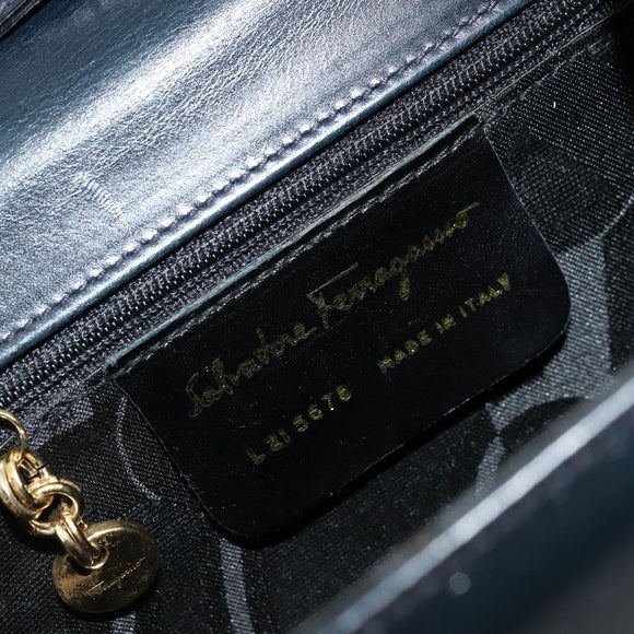 Salvatore Ferragamo Vala Shoulder Bag Leather Navy Gold Auth ka4099