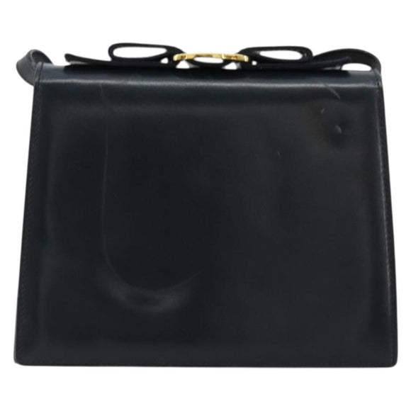 Salvatore Ferragamo Vala Shoulder Bag Leather Navy Gold Auth ka4099