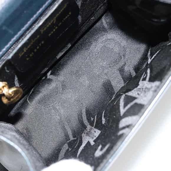 Salvatore Ferragamo Vala Shoulder Bag Leather Navy Gold Auth ka4099