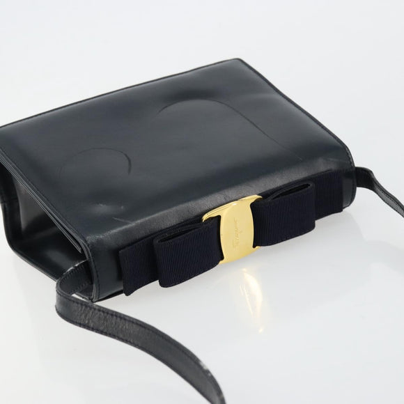 Salvatore Ferragamo Vala Shoulder Bag Leather Navy Gold Auth ka4099