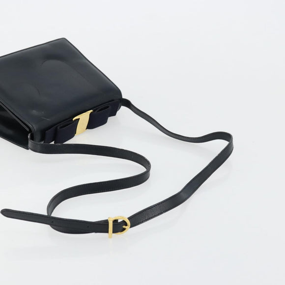 Salvatore Ferragamo Vala Shoulder Bag Leather Navy Gold Auth ka4099