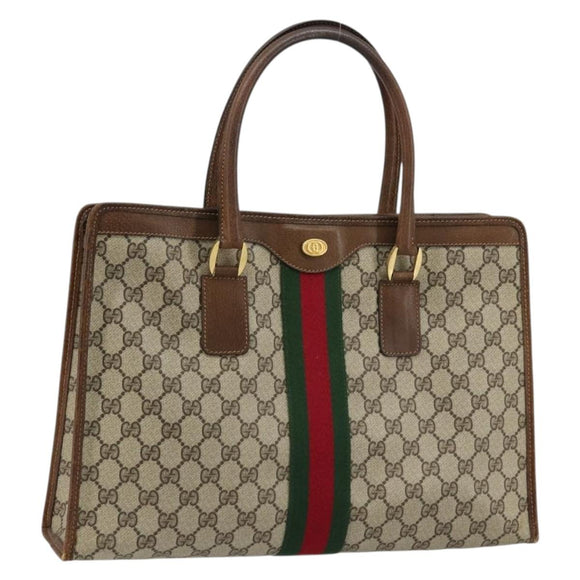 GUCCI GG Supreme Web Sherry Line Hand Bag PVC Beige Gold 002 4083 39 Auth ka4103