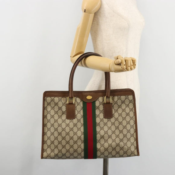 GUCCI GG Supreme Web Sherry Line Hand Bag PVC Beige Gold 002 4083 39 Auth ka4103