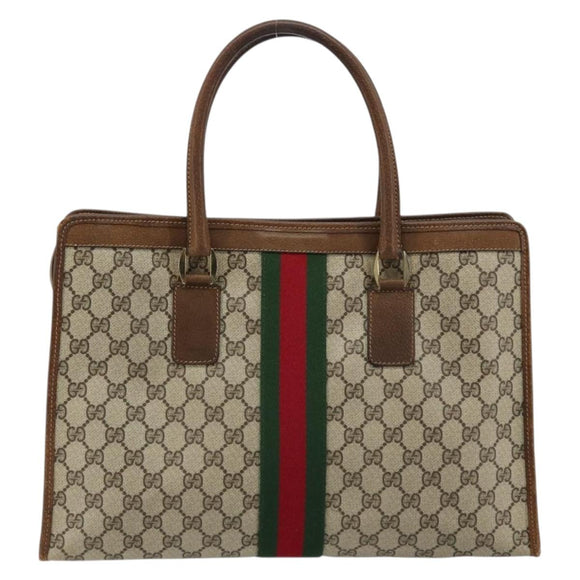 GUCCI GG Supreme Web Sherry Line Hand Bag PVC Beige Gold 002 4083 39 Auth ka4103