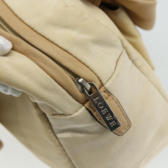 LOEWE Hand Bag Leather Beige Silver Auth ka4107