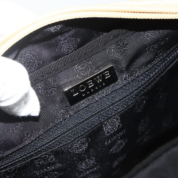 LOEWE Hand Bag Leather Beige Silver Auth ka4107