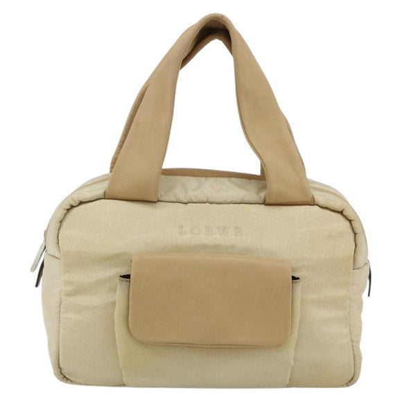 LOEWE Hand Bag Leather Beige Silver Auth ka4107