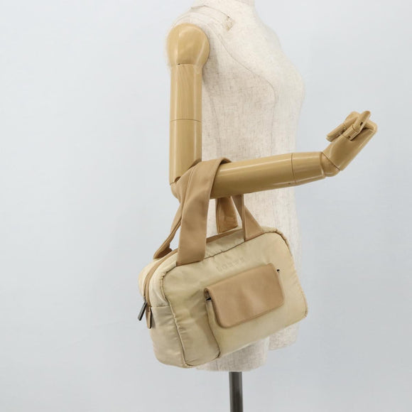 LOEWE Hand Bag Leather Beige Silver Auth ka4107