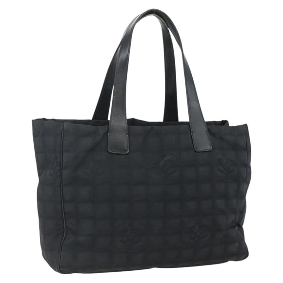 CHANEL New Travel Line Tote Bag Nylon Black gold CC Auth ka411