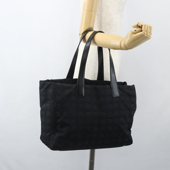 CHANEL New Travel Line Tote Bag Nylon Black gold CC Auth ka411