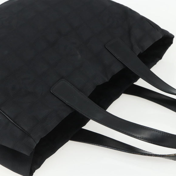 CHANEL New Travel Line Tote Bag Nylon Black gold CC Auth ka411