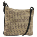 FENDI Zucchino Canvas Shoulder Bag Beige Silver Auth ka4113-1