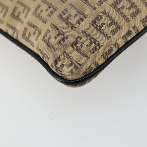 FENDI Zucchino Canvas Shoulder Bag Beige Silver Auth ka4113