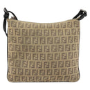 FENDI Zucchino Canvas Shoulder Bag Beige Silver Auth ka4113-13