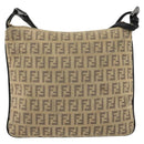 FENDI Zucchino Canvas Shoulder Bag Beige Silver Auth ka4113-2