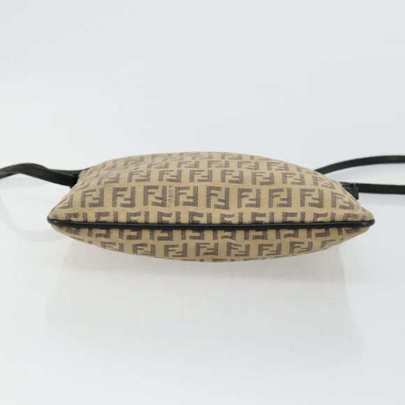 FENDI Zucchino Canvas Shoulder Bag Beige Silver Auth ka4113