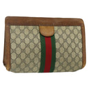 GUCCI GG Supreme Web Sherry Line Clutch Bag PVC Beige Red 422 39 012 Auth ka4114-1