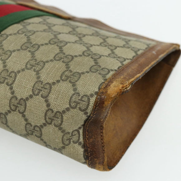 GUCCI GG Supreme Web Sherry Line Clutch Bag PVC Beige Red 422 39 012 Auth ka4114