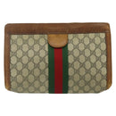 GUCCI GG Supreme Web Sherry Line Clutch Bag PVC Beige Red 422 39 012 Auth ka4114-13