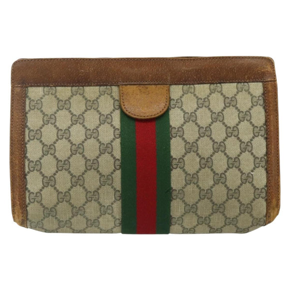 GUCCI GG Supreme Web Sherry Line Clutch Bag PVC Beige Red 422 39 012 Auth ka4114